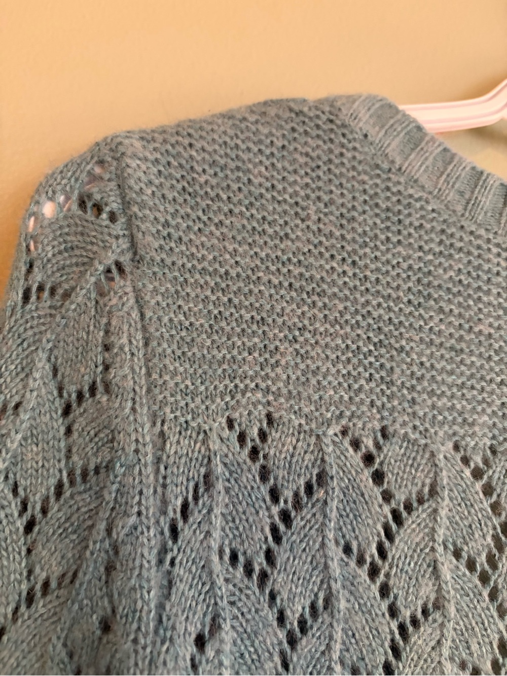LL Bean Cardigan M Blue Lambswool Angora Cashmere Knit Grandmacore Cottagecore - Picture 14 of 16